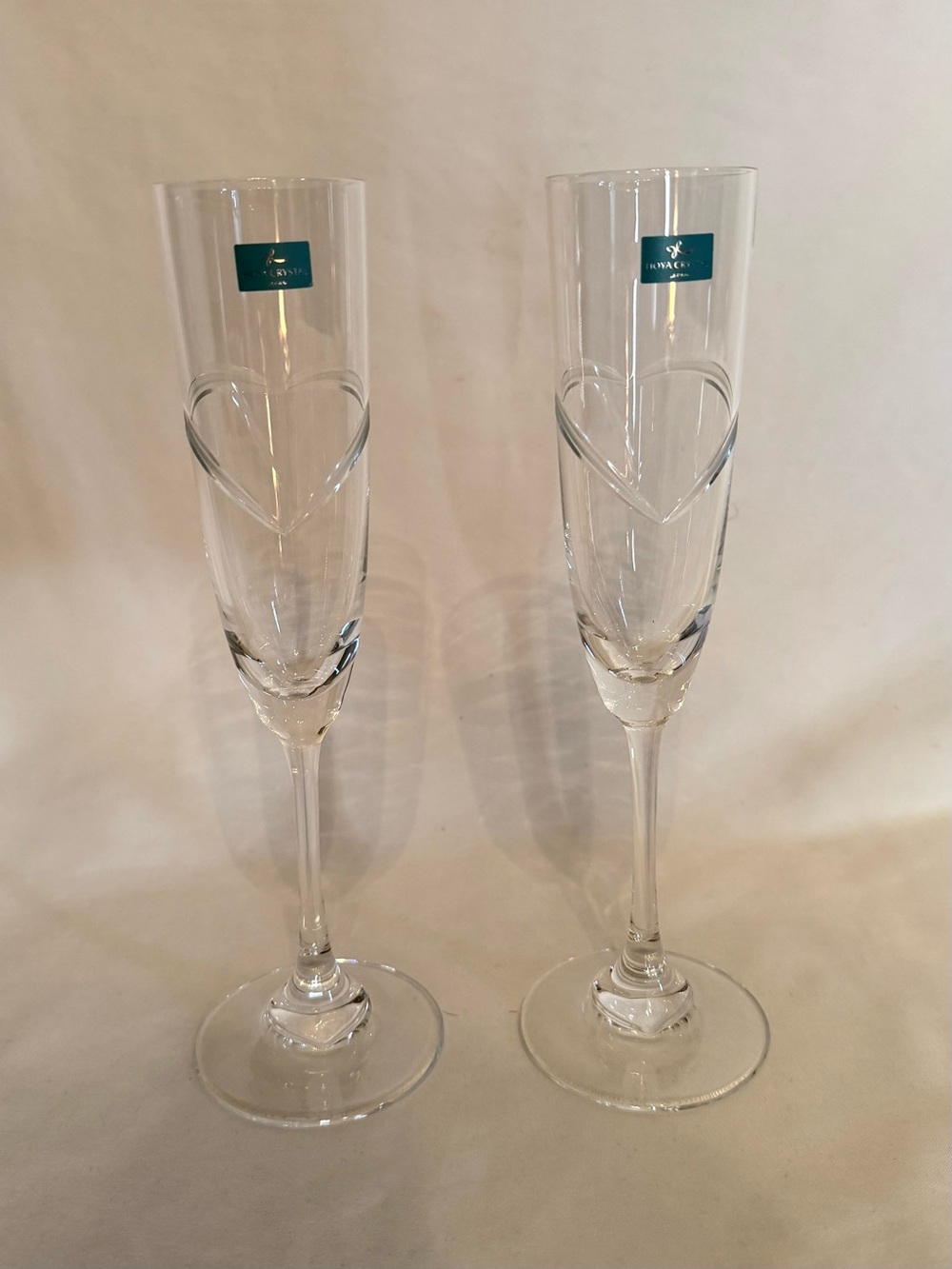 Hoya Crystal Japan Heart Etched Champagne Flutes Set of 2 (no Box)